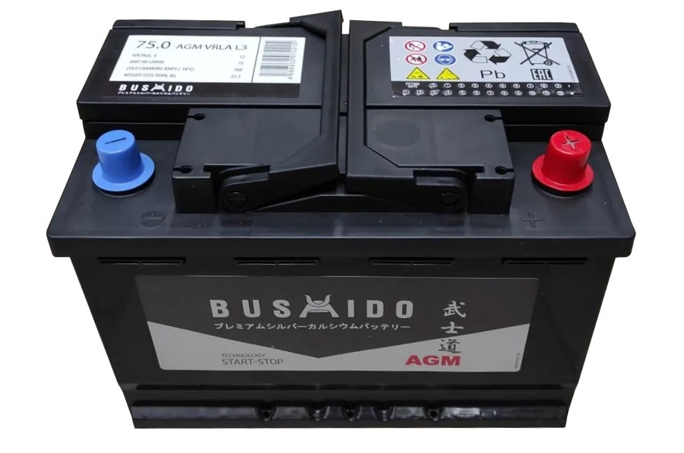 Аккумулятор Bushido AGM 75 a/h 760A R+