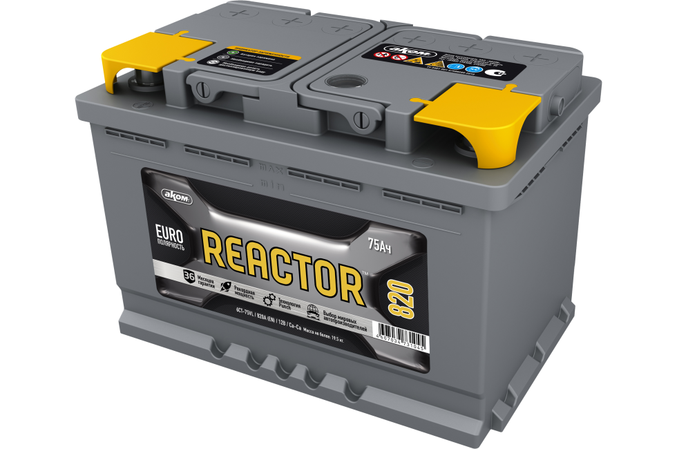 Аккумулятор Reactor 75 a/h 820A (EN)