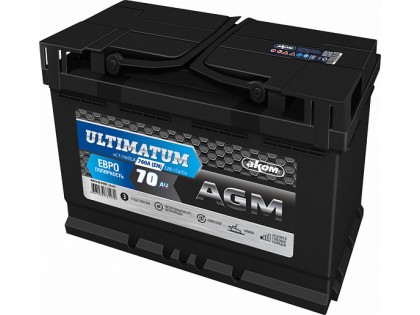 Аккумулятор АКОМ ULTIMATUM 70 AGM Евро (70 A/h), 760А R+