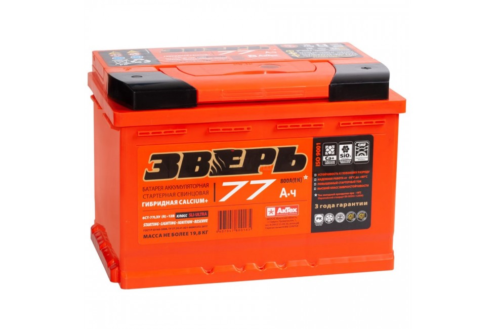 Аккумулятор Зверь 77 A/h 800A R+ Аккумулятор Зверь 77 A/h 800A R+