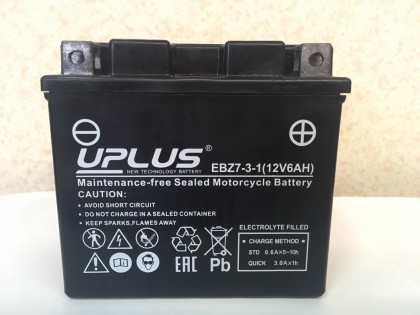Аккумулятор UPLUS Super Star EBZ 7-3-1 (YTZ 7S) 6 A/h 12 V 6 A/h